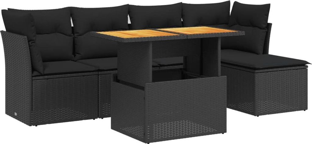 vidaXL 6-tlg. Garten-Sofagarnitur mit Kissen Schwarz Poly Rattan