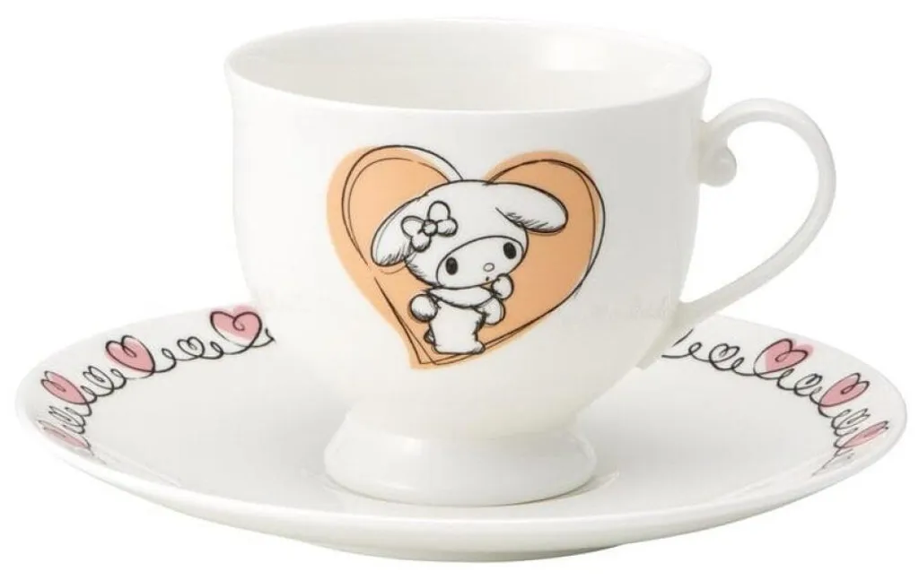 Duo Tasse et Assiette My Melody en Porcelaine Fine aux Détails Dorés