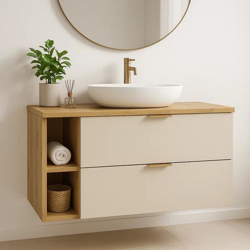 WENA Waschtischunterschrank 100 cm, gerade Fronten, Griffe Produktbild 
