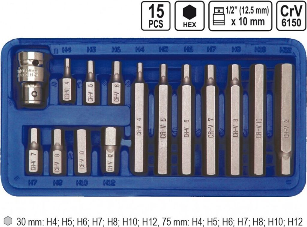 15-częściowy zestaw końcówek sześciokątnych z adapterem 1/2 Zdjęcie produktu 
