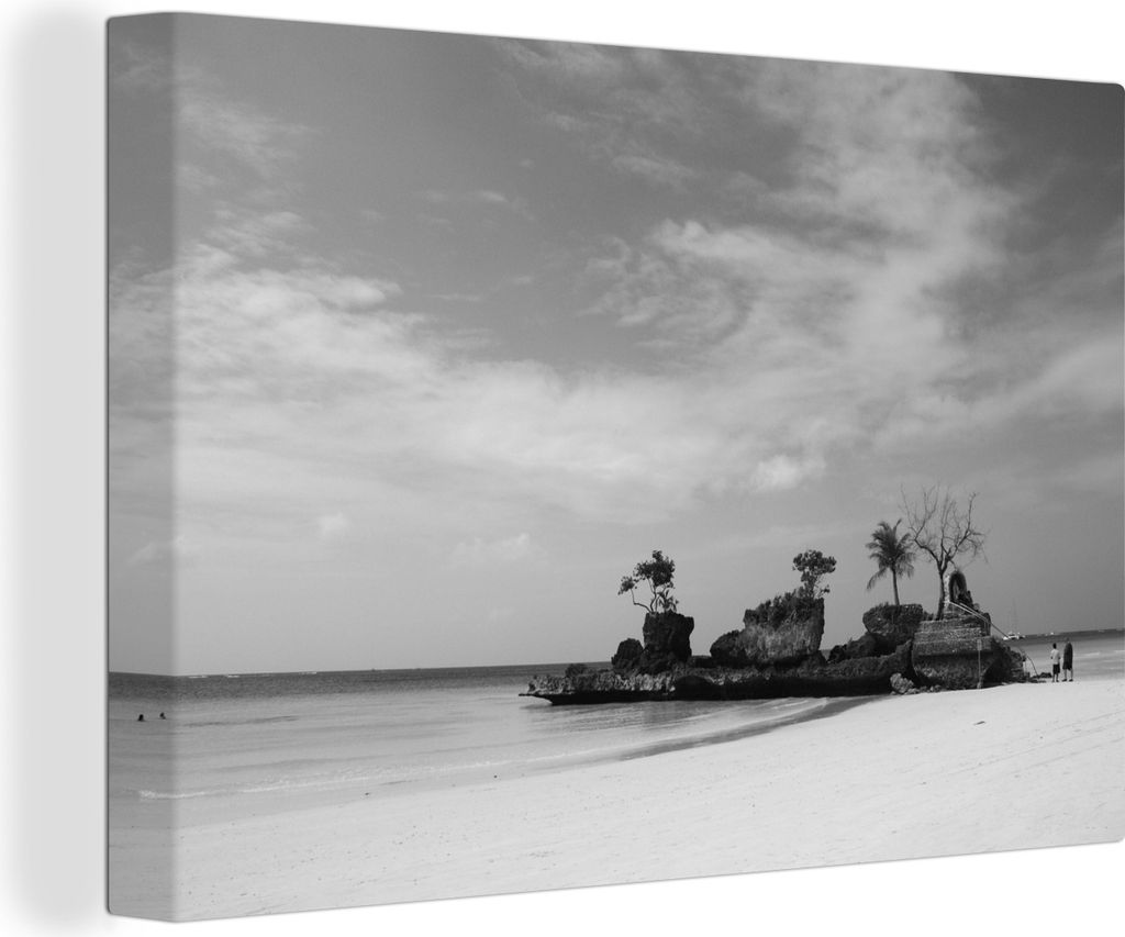 OneMillionCanvasses - Leinwandbilder - 140x90 cm, Klares blaues Wasser vor der Insel Boracay - schwarz und weiß, Wandbilder Kunstdruck Wanddekor...