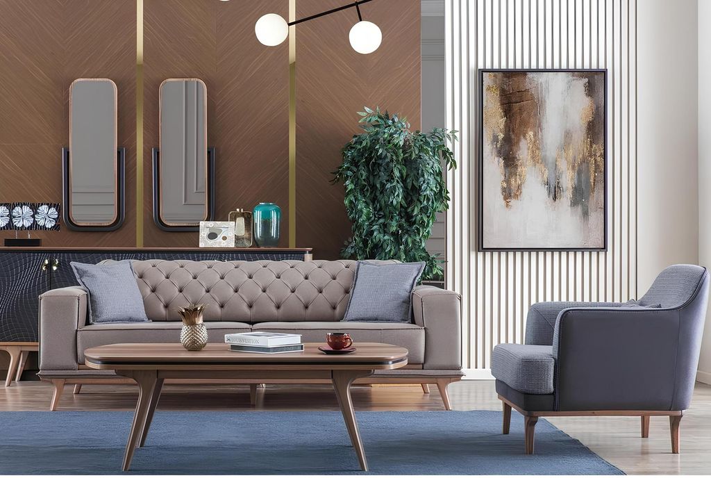 Luxus Modern Wohnzimmer Set 4tlg. 4 sitzer Sessel couchtisch Möbe Neu