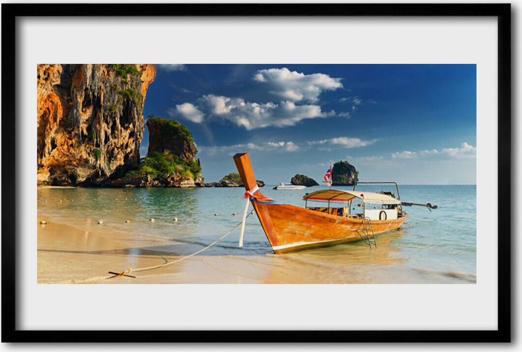 Bild 60x40 MDF-Rahmen Wandkunst Boot Sea Landschaft