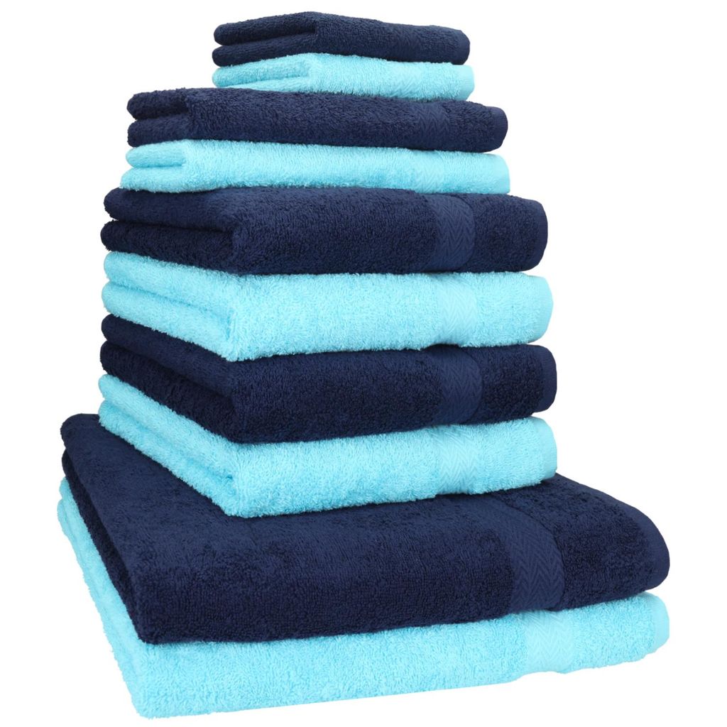 Betz 10-tlg. Handtuch-Set PREMIUM CLASSIC 2 Duschtücher 4 Handtücher 2 Gästetücher 2 Seiftücher Farbe: dunkelblau & türkis