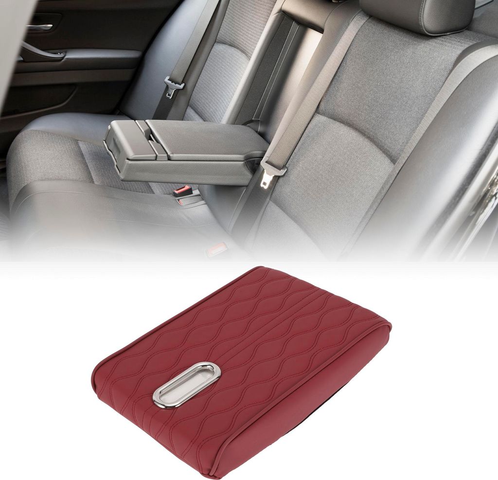 Auto Armlehnenpolster mit Taschenbox 31x20cm Mittelkonsole Abdeckung Armlehnen Sitzbox Abdeckung Kunstleder Rot Wasserwellenmuster