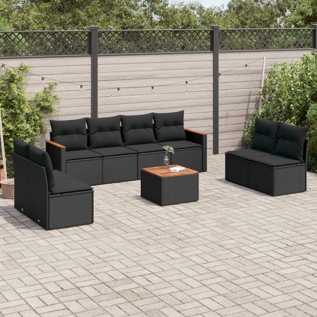 Maison Exclusive - 9-tlg. Garten-Sofagarnitur mit Kissen Schwarz Poly Rattan