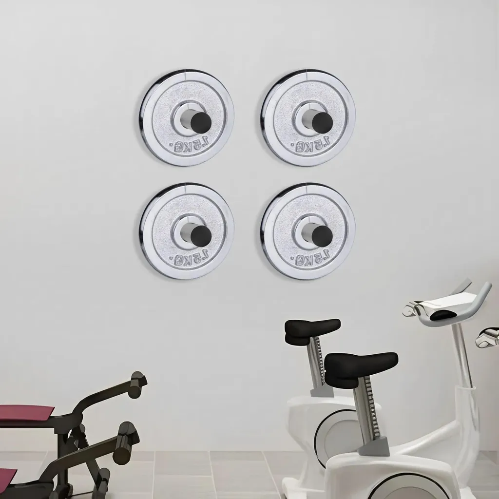 Support mural disques haltères gain de place Lot de 4 Noir Mat 80kg - 8