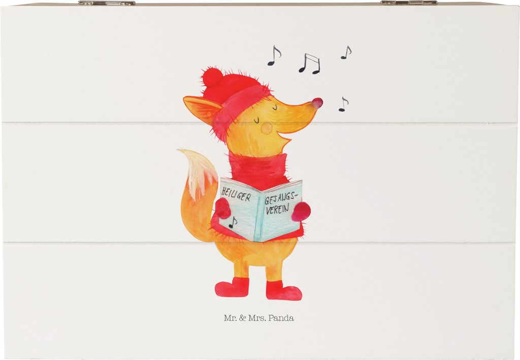 Mr. & Mrs. Panda Box Fuchs Sänger 22 x 15 cm - Weiß - Geschenk, Holzbox, Schatzkiste, fotobox, Singen, Weihnachtslieder, Kiste, Weihnachten, Holz...