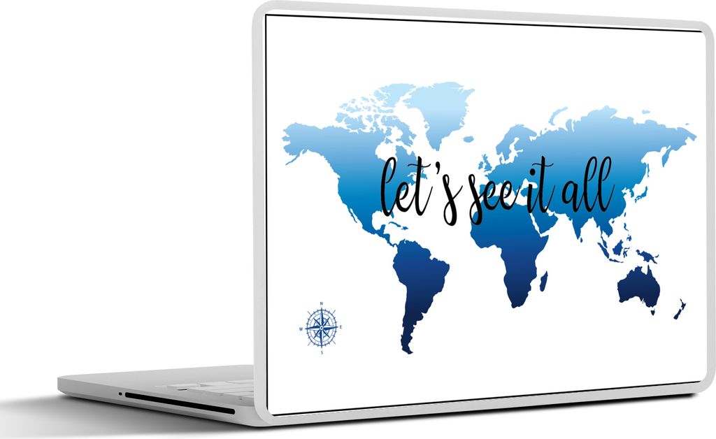 MuchoWow Laptop Aufkleber Sticker Cover Weltkarte - Blau - Kompass 32.5x23.5 cm - Sticker für Laptop - Selbstklebend