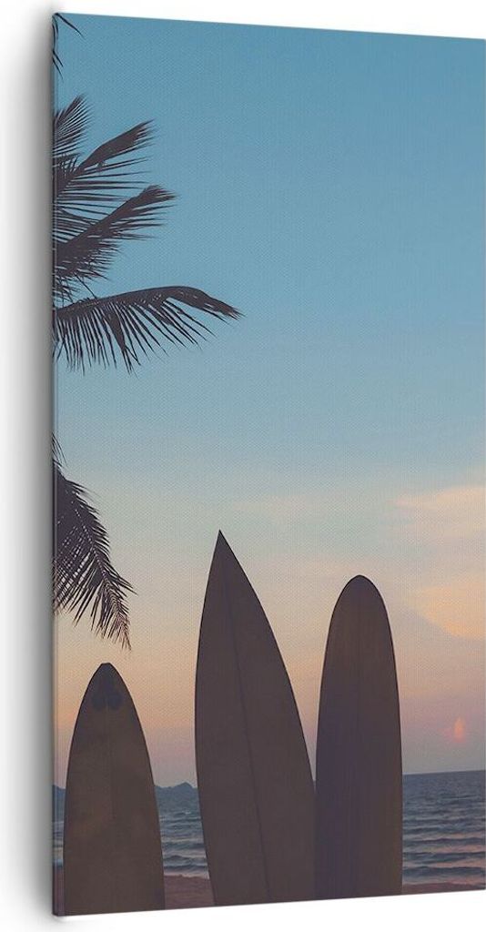 Bild auf Leinwand - Leinwandbild - Strand Meer Palme - 65x120cm - Wand Bild - Wanddeko - Wandbilder - Leinwanddruck - Bilder - Kunstdruck - Wanddek...