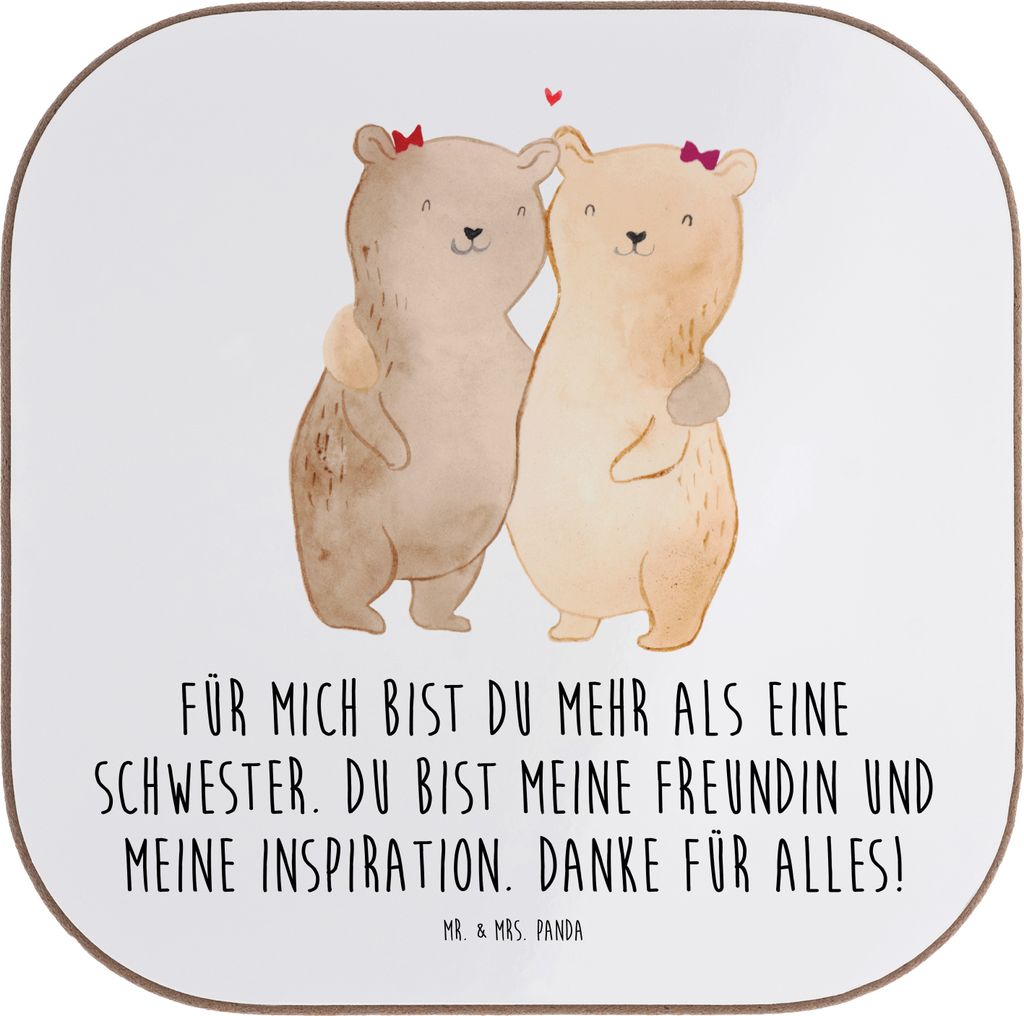 Mr. & Mrs. Panda Untersetzer für Gläser Meine Schwester - Weiß - Geschenk, Tassenuntersetzer, besondere Überraschung, Tischuntersetzer, Einziga...
