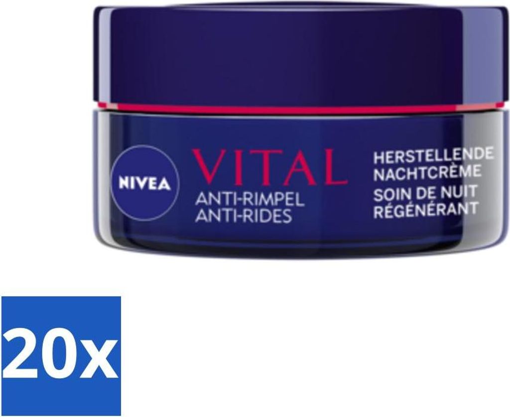 NIVEA – Nachtcreme – VITAL Anti-Falten Repair – Für reife Haut – Mit Vitamin F, Nachtkerzenöl & Calcium – 50 ml - Vorteilspack - 20 St...