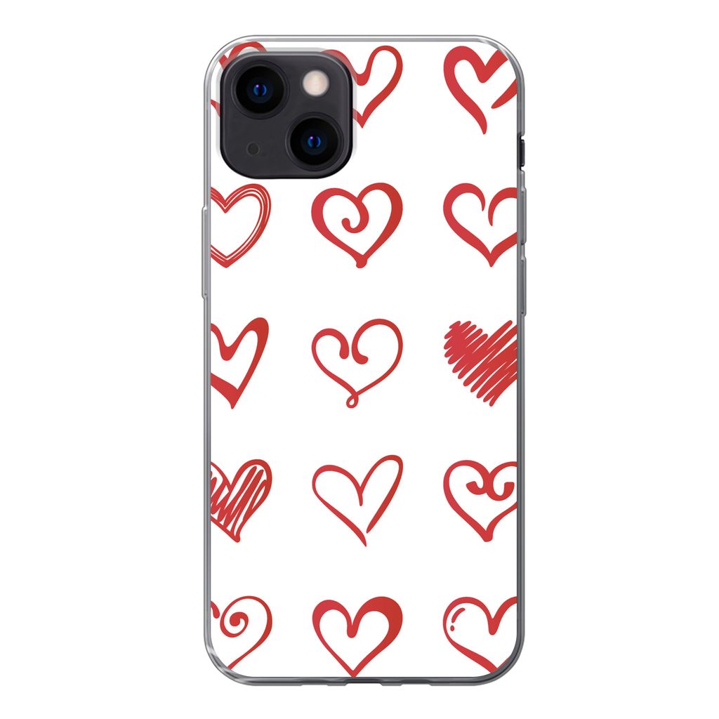 MuchoWow Handyhülle Schutzhülle Hülle für iPhone 13 Eine Illustration mit Herzen in verschiedenen Formen Silikon Softcase Handy Hülle - Kart...