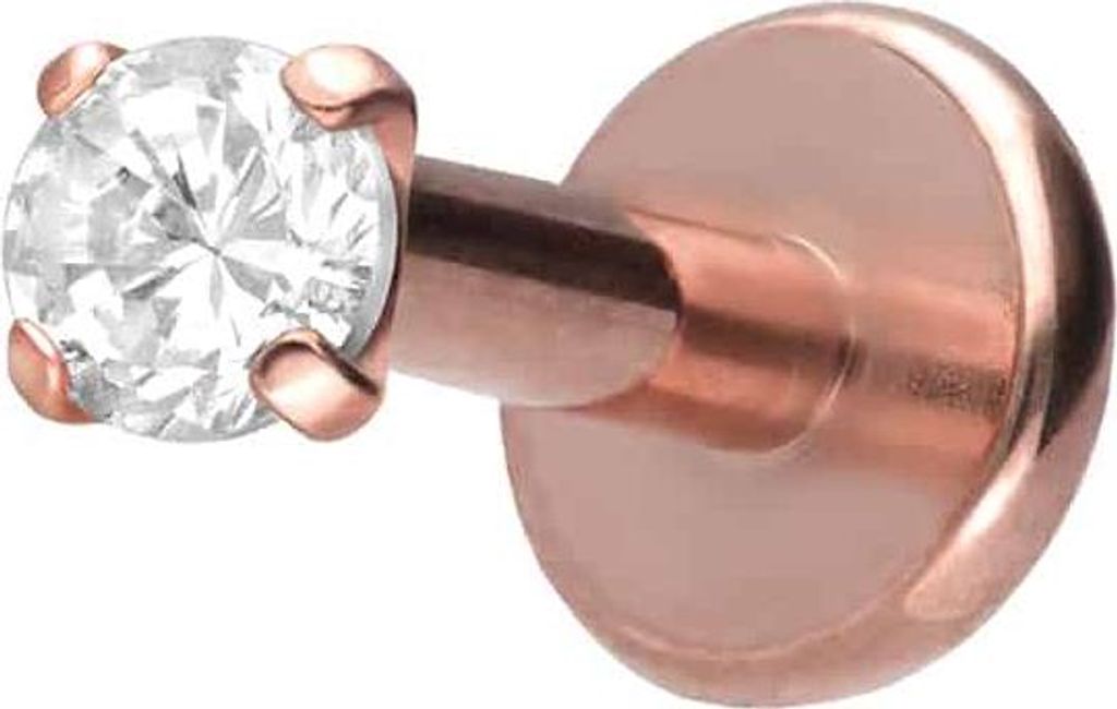 Ohrpiercing, Nasenpiercing Titan Labret mit Innengewinde EINGEFASSTER KRISTALL RoséGold Stablänge: 5mm | Stabstärke: 1,2mm | Kristallgröße: 2,5mm