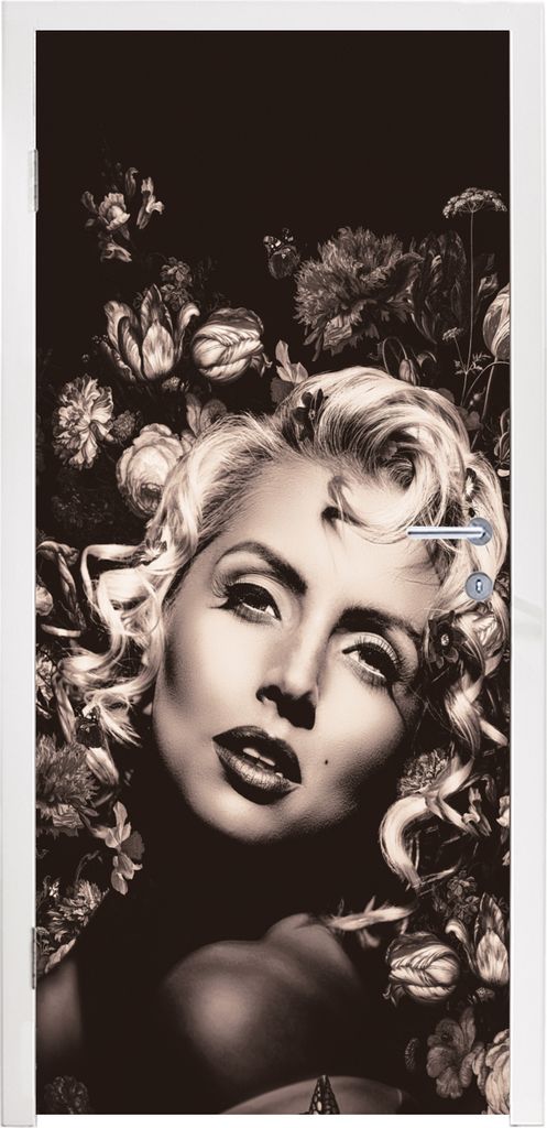 MuchoWow Türtapete Selbstklebende Türfolie Frau - Blumen - Schmetterling 85x215 cm Türposter Türaufkleber Klebefolie Türklebefolie - Aufkleb...