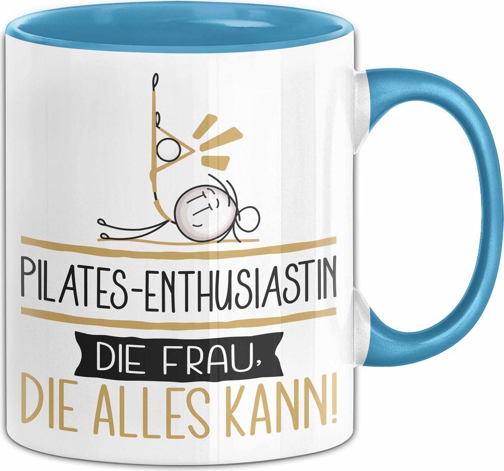 Pilates-Enthusiastin Geschenk Tasse Becher Die Frau Die Allen Kann Geschenkidee für eine Pilates-Enthusiastin Lustig (Blau)