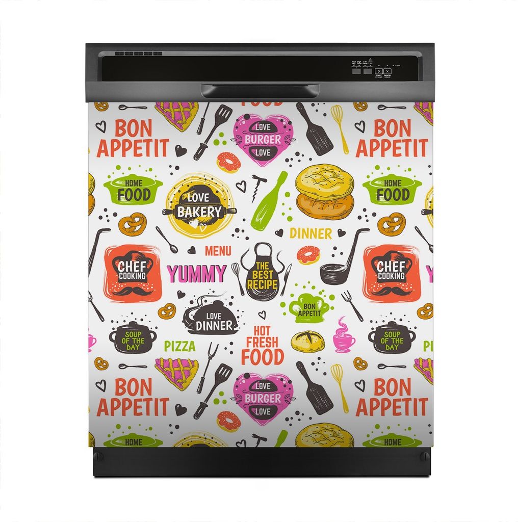 Aufkleber sticker 60x60 cm Dekorative folie Spülmaschine - Doodle Lebensmittel Muster