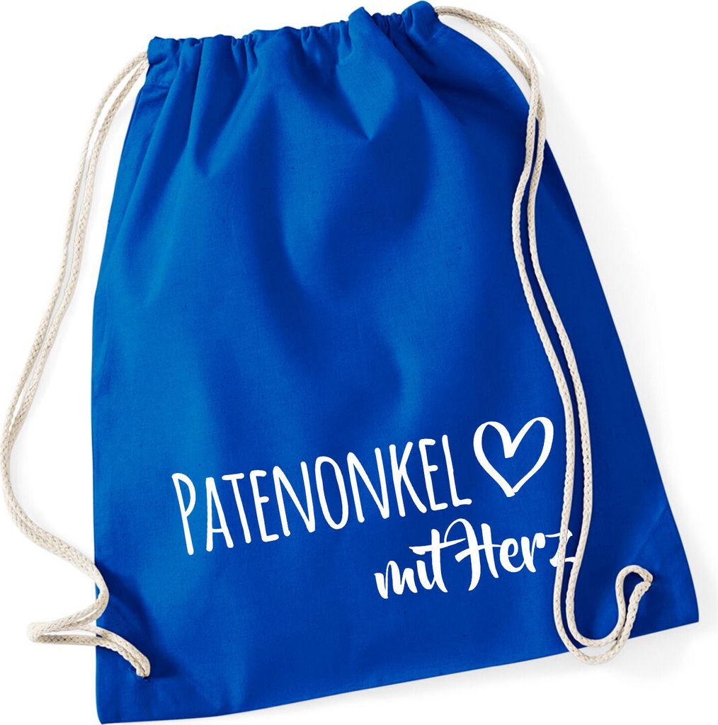 Huuraa Turnbeutel Patenonkel mit Herz 12 Liter Bright Royal Baumwolle Rucksack Geschenkidee
