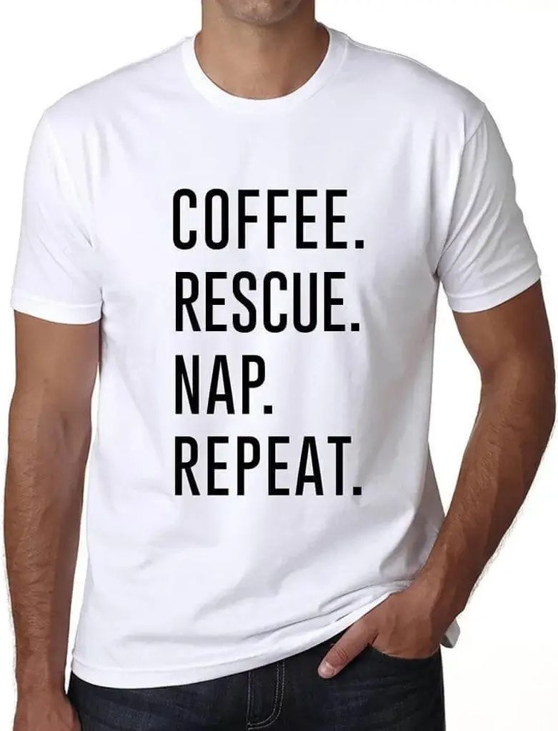 Herren Grafik T-Shirt Kaffee-Rettungs-Nickerchen-Wiederholung – Coffee Rescue Nap Repeat – Öko-Verantwortlich Vintage Jahrgang Kurzarm Lustige...