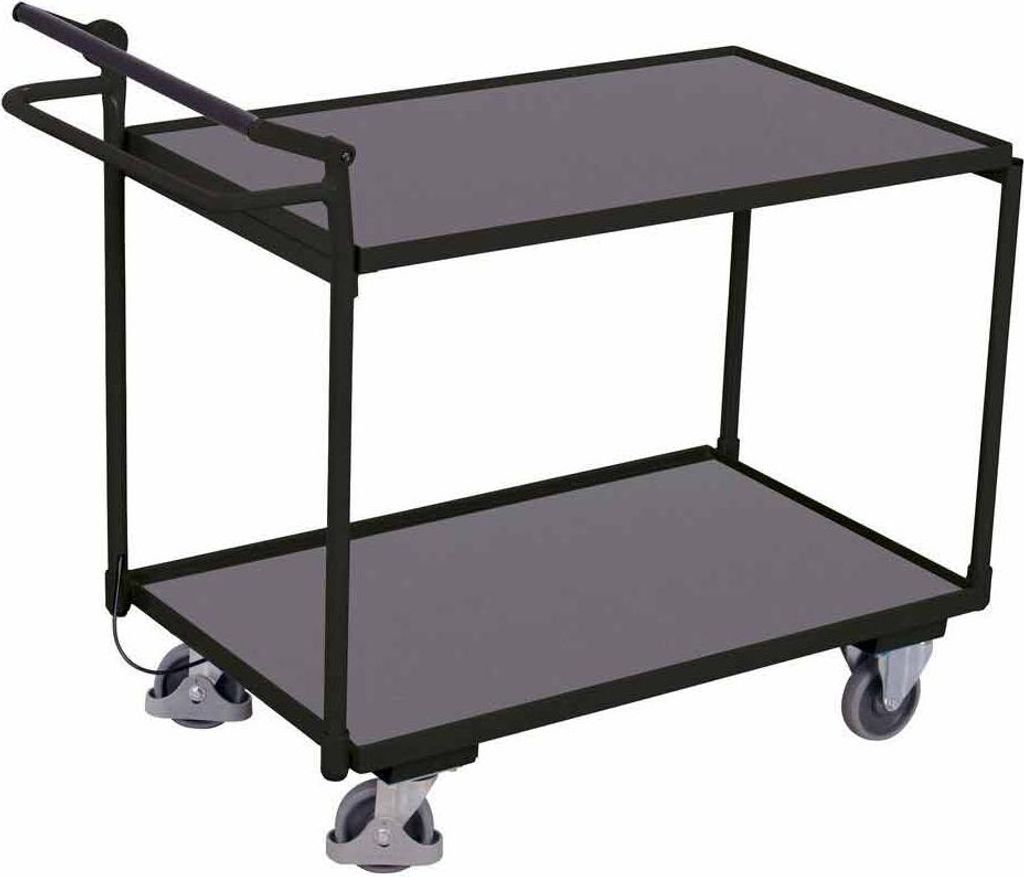 VARIOfit Tischwagen mit gebogenem Schiebegriff und 2 Ladeflächen 985x590mm sowie Totmannbremse Anthrazitgrau RAL 7016