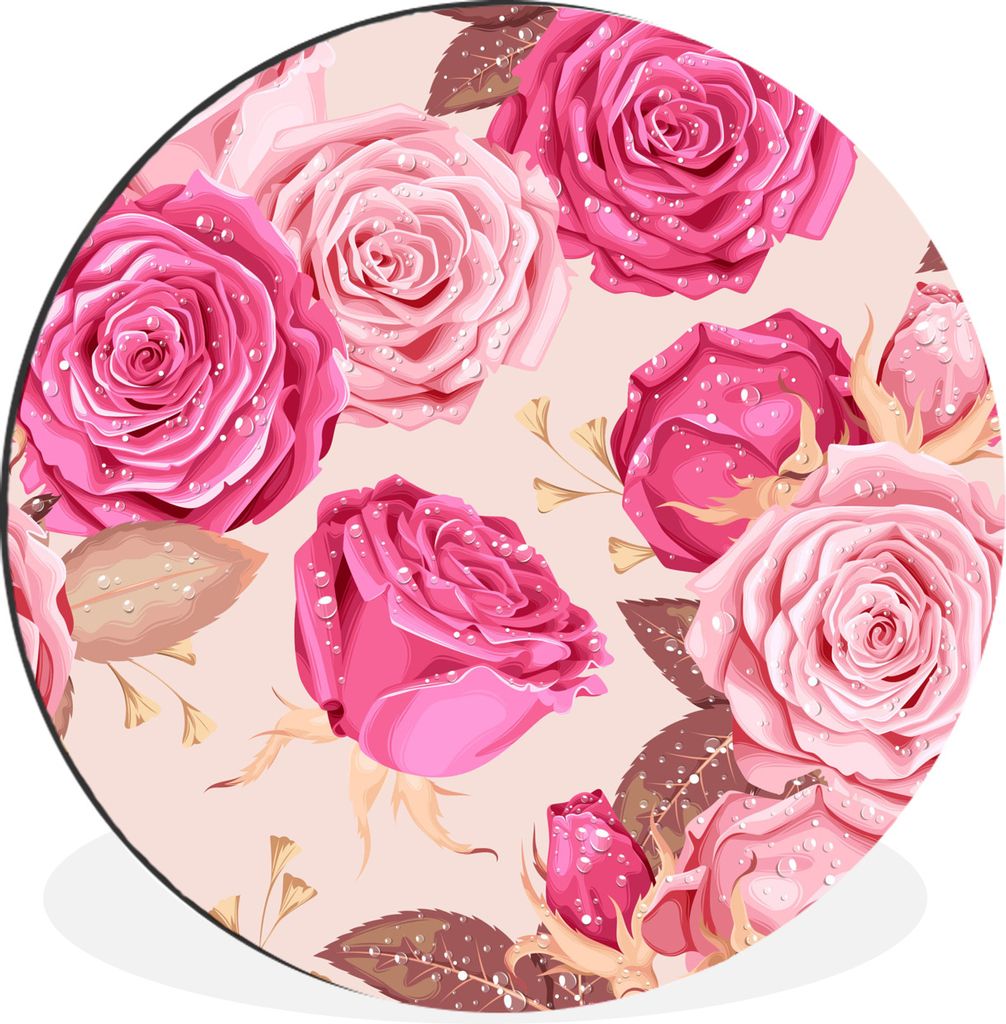 MuchoWow Aluminium Wandkreis Rosen - Blumen - Muster Ø 90 cm Wanddeko Modern Wohnzimmer - Mauerkreis - Wandbilder - Runde Bild - Bild aus Alumin...