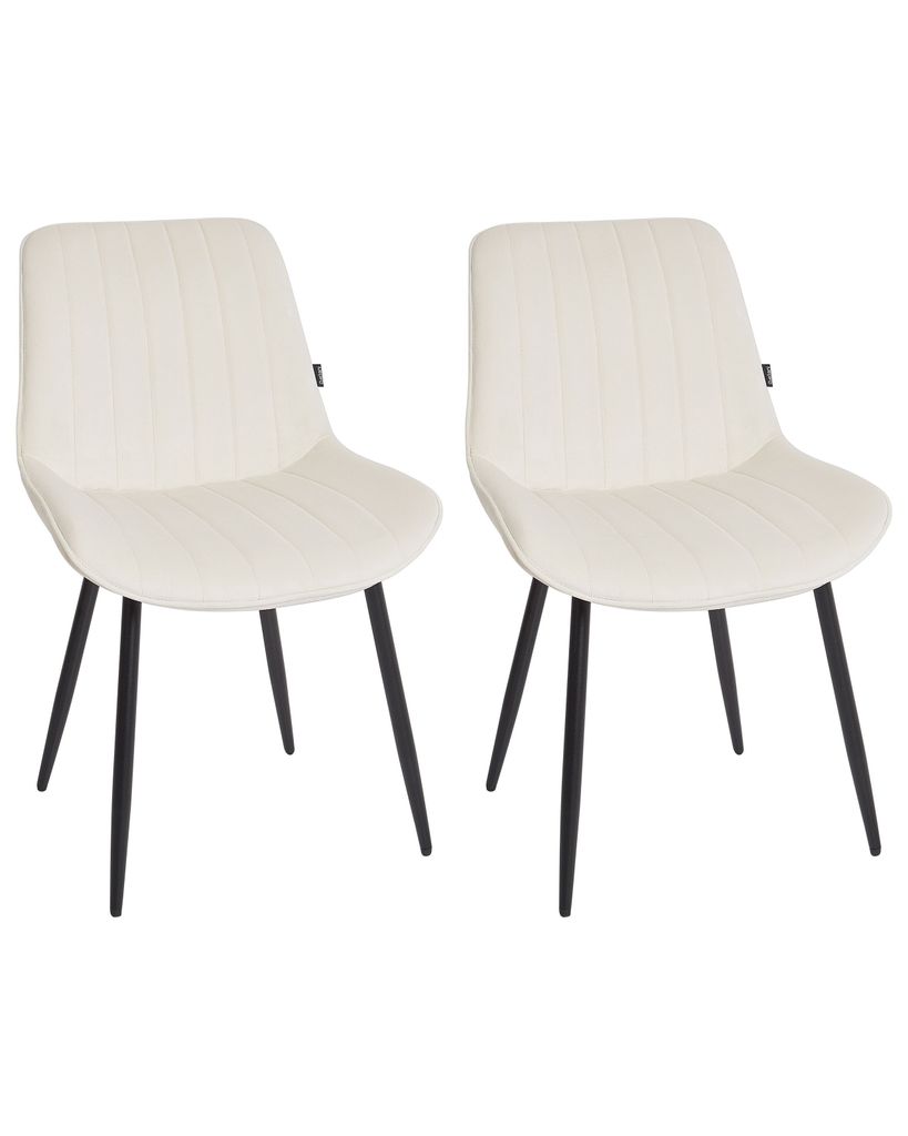 BELIANI Esszimmerstuhl Hellbeige Samtbezug Gesteppt mit Hoher Rückenlehne Schwarzes Metallgestell Retro Esszimmer Küche Wohnküche Wohnzimmer