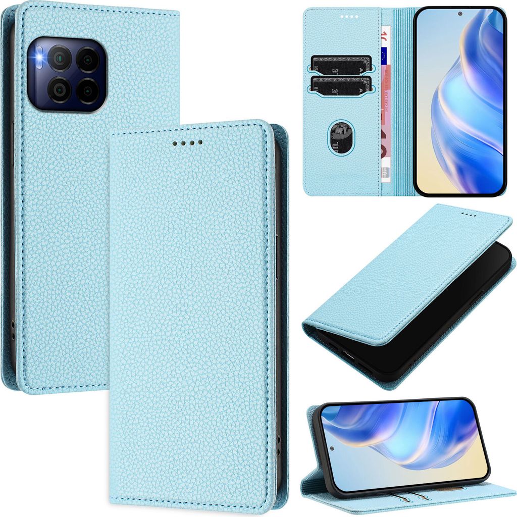 Litchi Leder Handyhülle für T-Mobile REVVL 7 Pro Wallet Kartenfächer Standfunktion Hülle Hellblau
