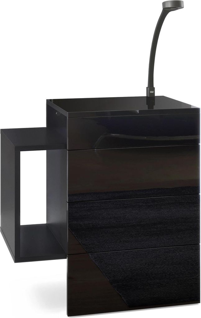 Vladon Nachttisch Queens, Germany, Nachttischschrank mit 2 Schubladen und 1 seitlichem Fach zur Wandmontage, Schwarz matt/Schwarz Hochglanz, inkl. ...