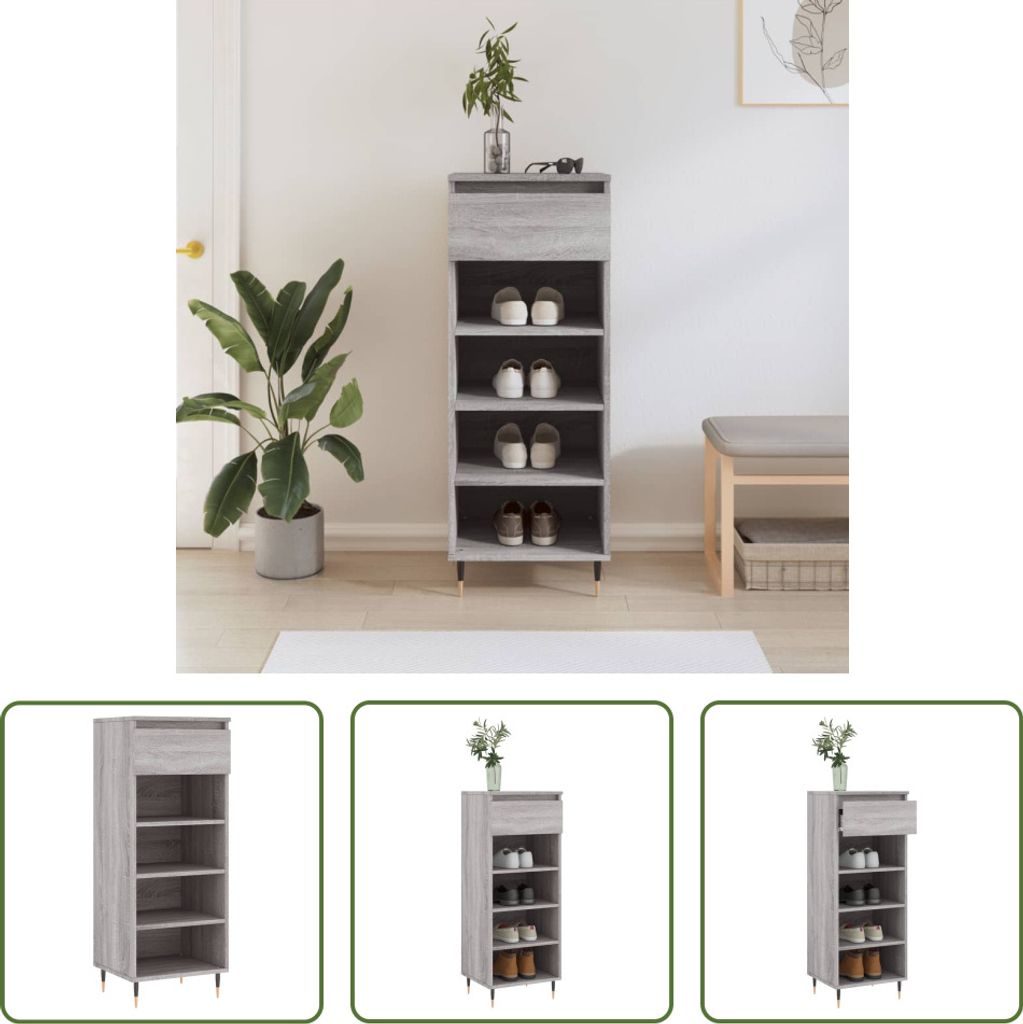 The Living Store Schuhschrank Grau Sonoma 40x36x105 cm Holzwerkstoff