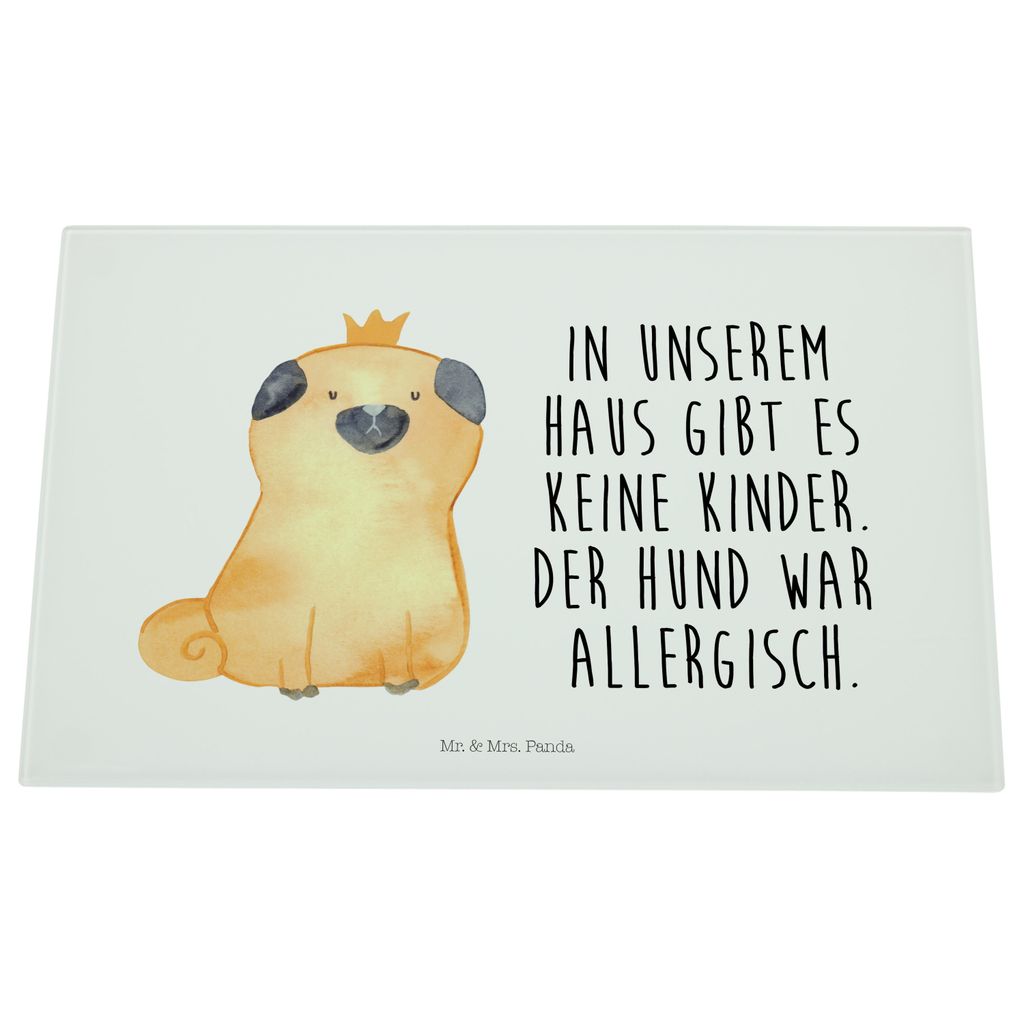 Mr. & Mrs. Panda schneidbrett Mops Krone - Weiß - Geschenk, Hund, Haha, Königlich, Sprüche, Hackbrett, Glas Schneideplatte, Küchenbrett, Schnei...