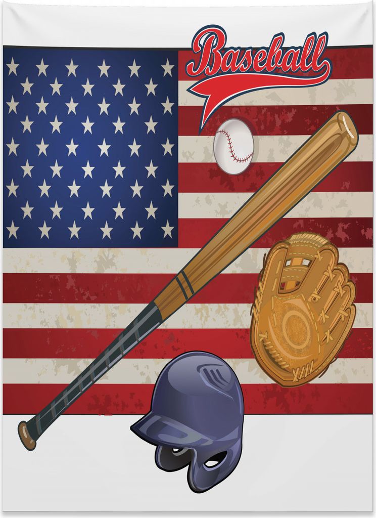 Abakuhaus amerikanisch Wandteppich, USA Flagge und Baseball aus Weiches Mikrofaser Stoff Kein Verblassen Klare Farben Waschbar, 110 x 150 cm, Mehrf...