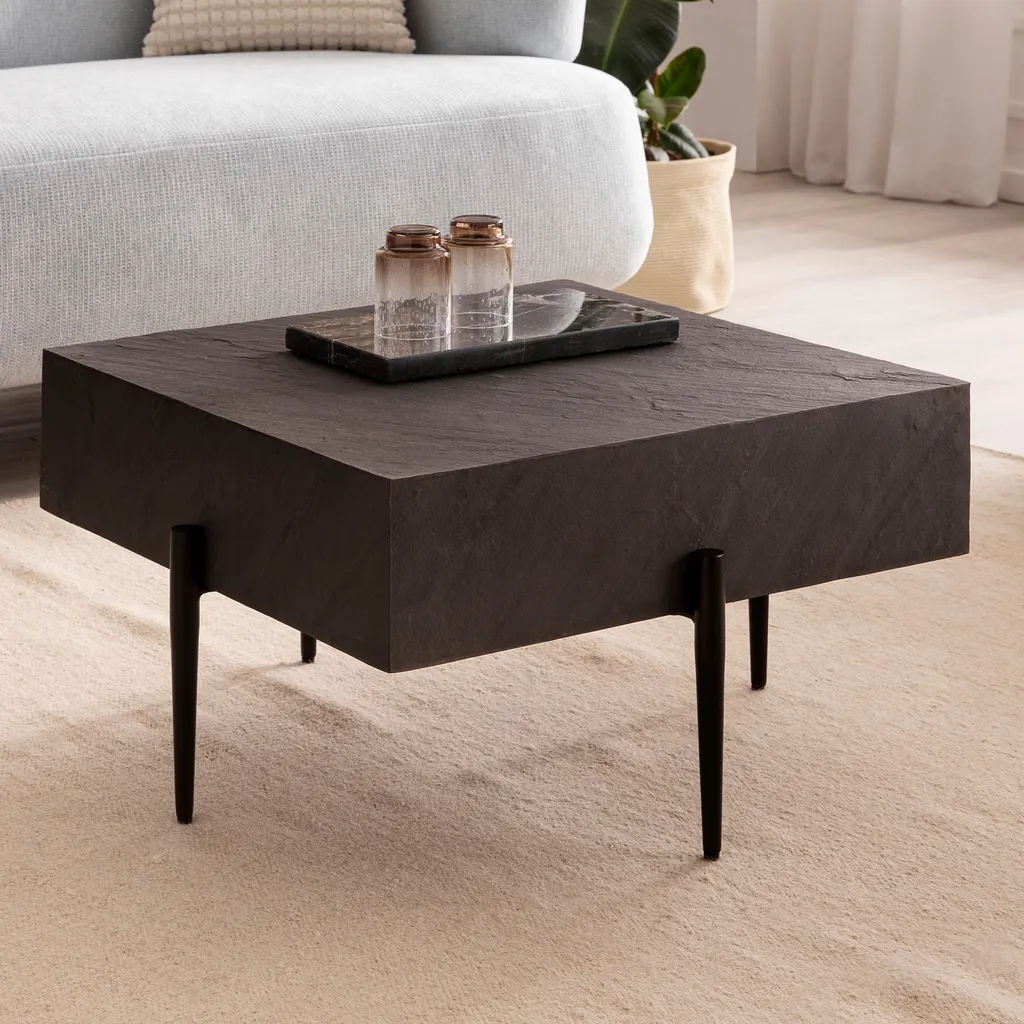 FineBuy Tavolino Salotto 64x64 Antracite Metallo Look Pietra