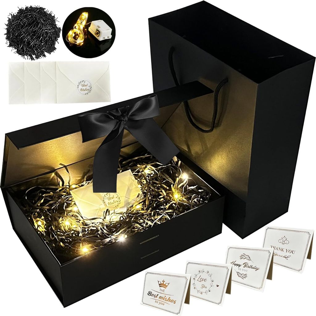 Gift box with bow, box + bag + ribbon + light, magnetic, gift box with lid, gift box with ribbon, gift box for gifts, Valentine's Day