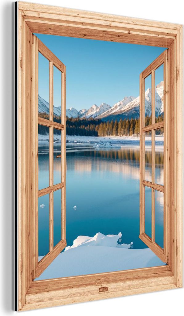 MuchoWow Wanddekoration Metall Metallbild Wandkunst 30x40 cm Ansichten - Landschaft - Winter - See - Berg - Aussicht MuchoWow Aluminium Gemälde - ...