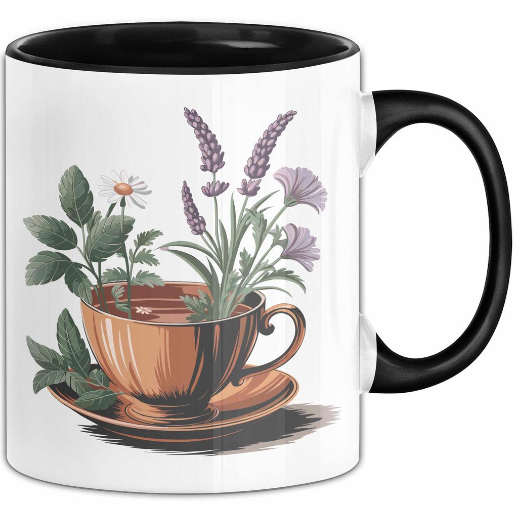 Kräutertee Fan Tasse Geschenkidee für Teezeit Liebhaber (Schwarz)