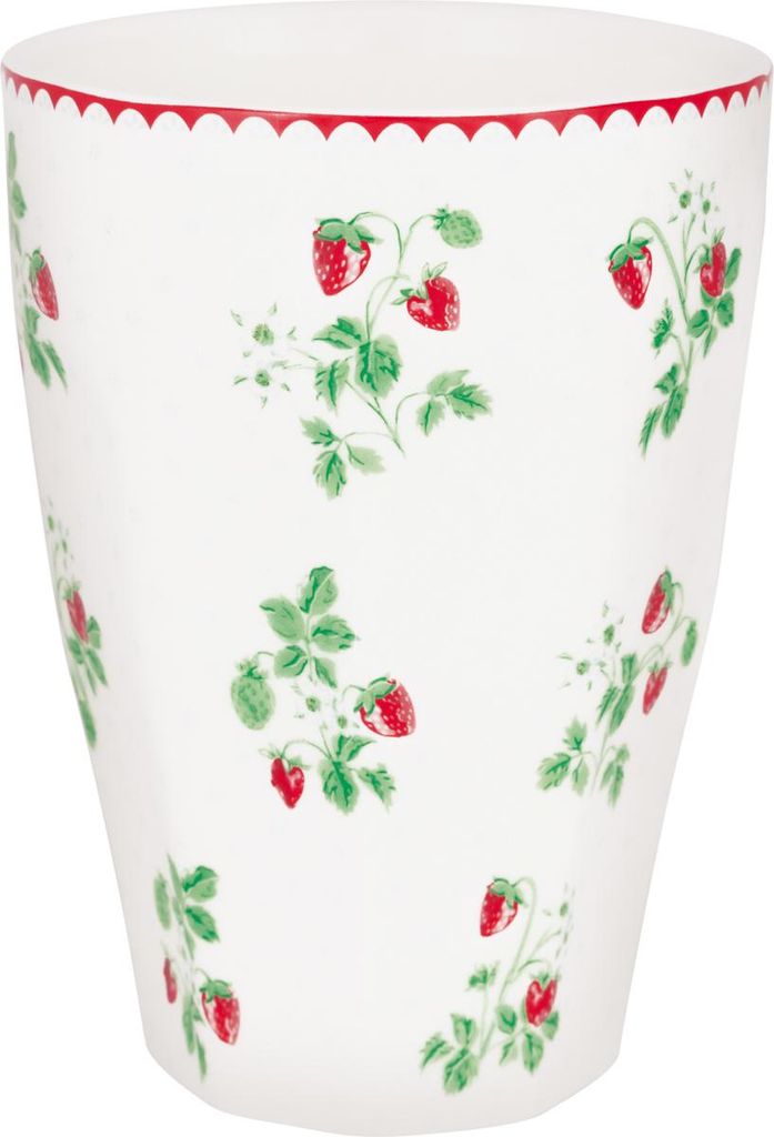 Greengate FRENCH Latte Cup Becher BERRY Weiß mit Erdbeeren Kaffeebecher 400 ml