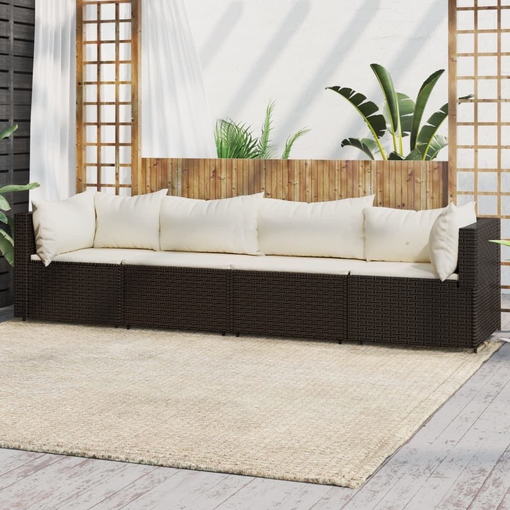 2024 Moderne Gartensofas 4-tlg. Garten-Lounge-Set mit Kissen Braun Poly Rattan 468365
