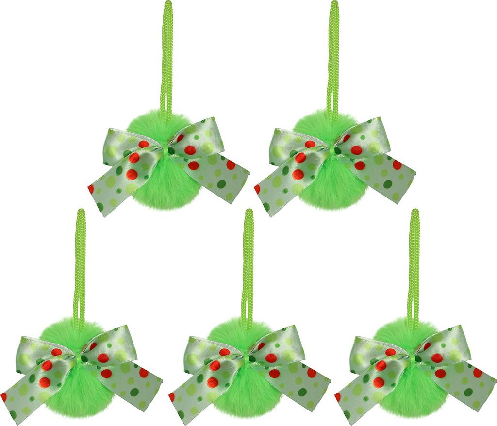 4 Zoll grüne pelzige Weihnachtskugel-Ornamente aus Kunstfell, flauschige Weihnachtskugel zum Aufhängen mit Schleife für die Dekoration von Feier...