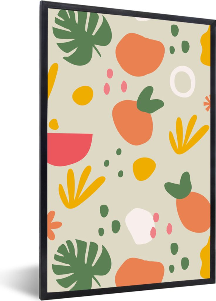 MuchoWow Gerahmtes Poster Obst - Monstera - Gestaltung 20x30 cm - Poster mit Schwarzem Bilderrahmen Wandposter Rahmen Foto Bilder - Drucken - Bil...