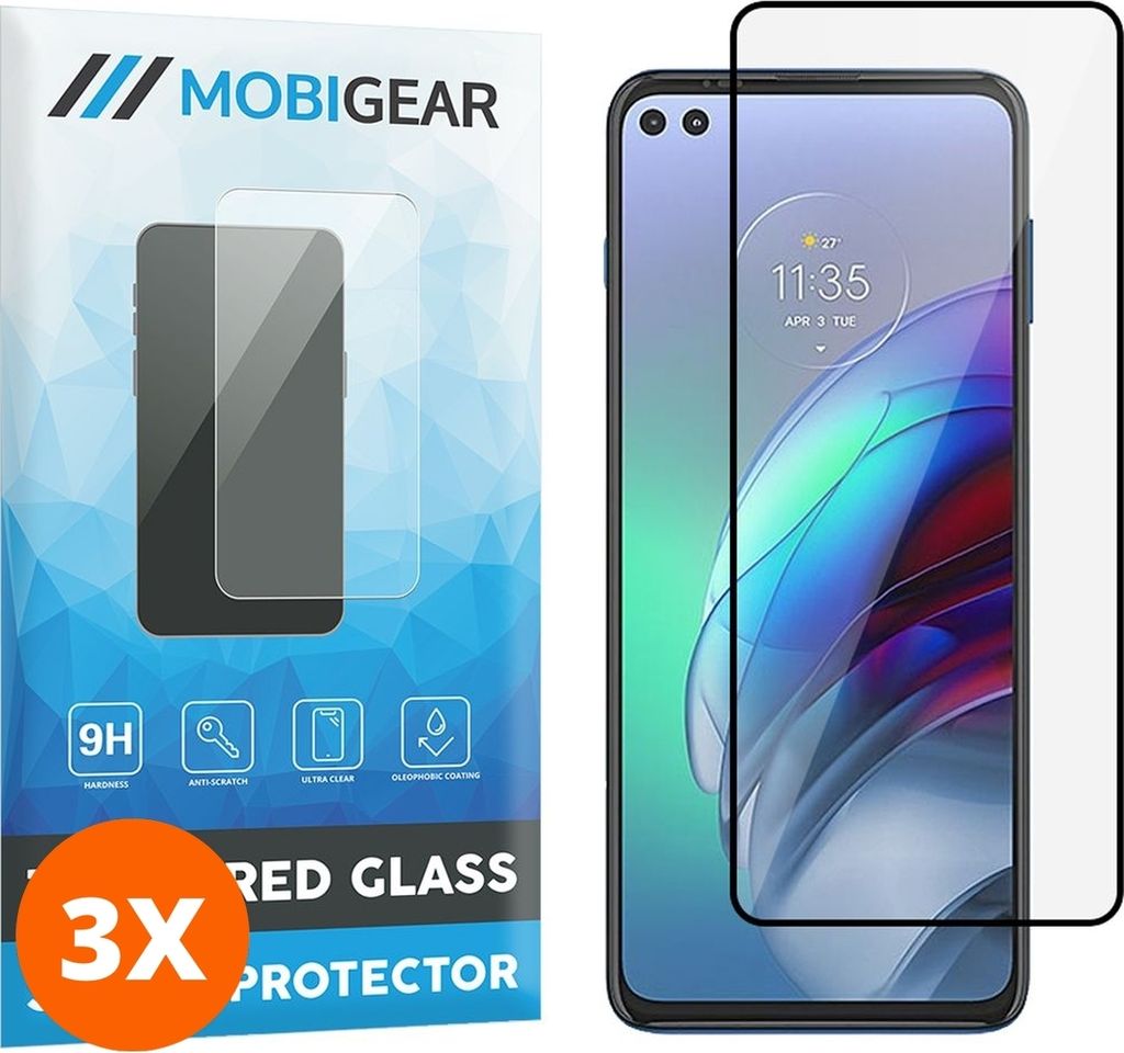 Mobigear Premium 9.98 Motorola Moto G100 Panzerglas Gehärtetes Glas Displayschutz - Hüllenfreundlich - Schwarz (3er Pack)