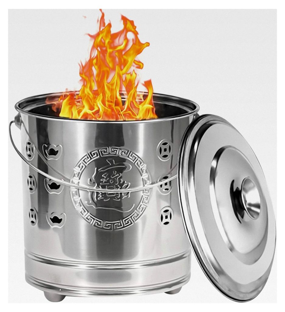 Brennbare Tonnen für den Außenbereich | Feuerkorb - Tragbarer, rostfreier Metallkorb mit Deckel und Feuerhaken für Terrasse, Garten, Balkon, Cam...