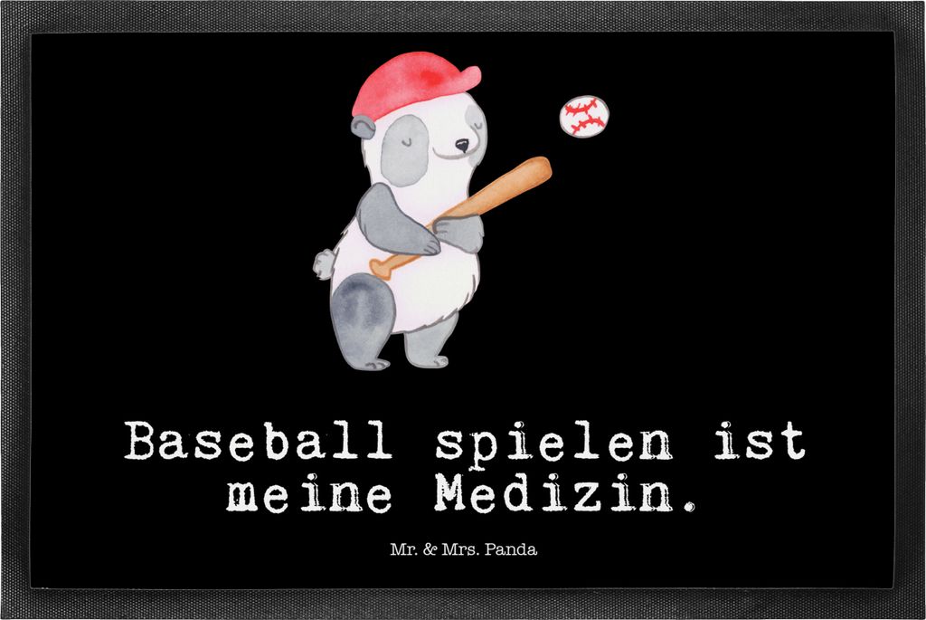 Mr. & Mrs. Panda Schmutzfangmatte Panda Baseball spielen 50 x 75 cm - Schwarz - Geschenk, fußmatte, Fußabtreter, Baseballverein, Schmutzfänger, ...