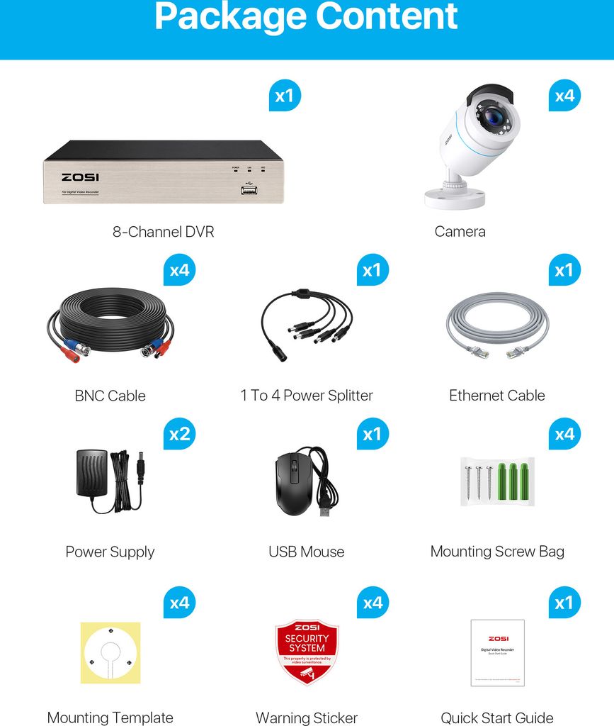 ZOSI 8CH H.265+ DVR Video Überwachungssystem mit 4 Außen Produktbild 9