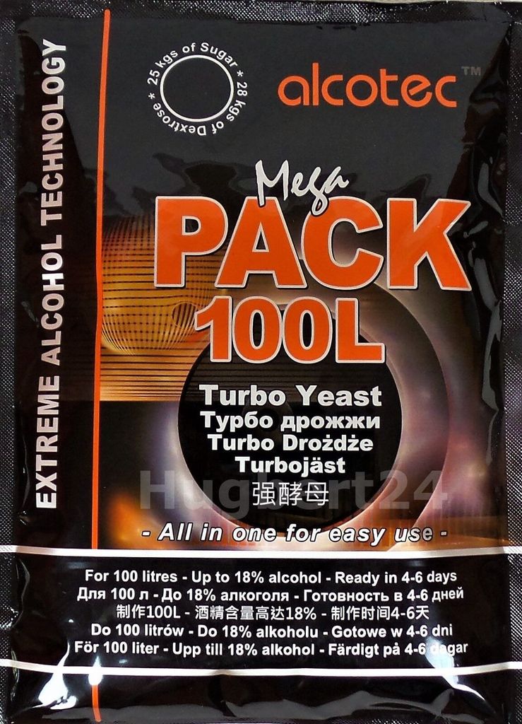 HUGBERT Turbohefe Alcotec Mega Pack 100L Vodka Alkohol Gärhefe Hefe Brennhefe 18% 1 Stück