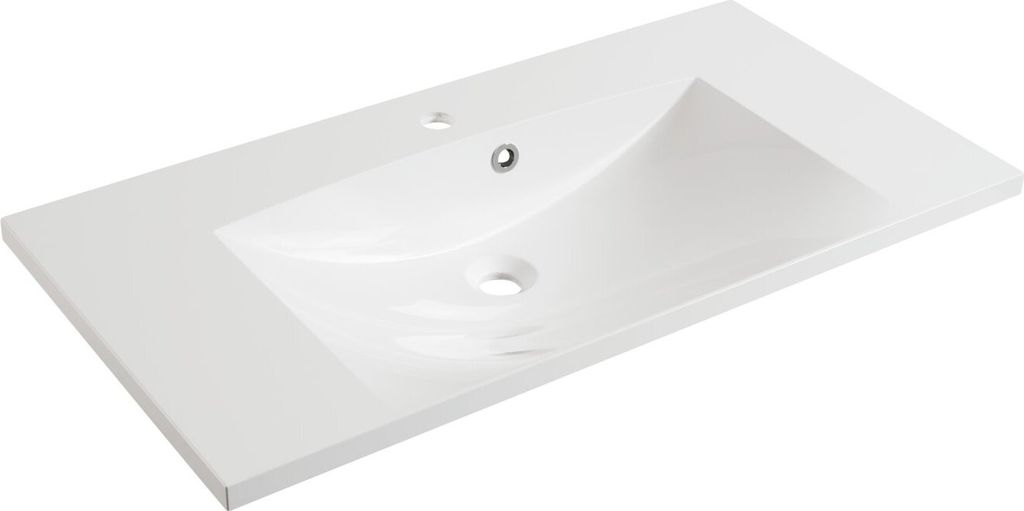 FACKELMANN Gussbecken / Waschtisch aus Gussmarmor / Maße (B x H x T): ca. 90 x 14 x 46 cm / Aufsatzwaschbecken / hochwertiges Waschbecken fürs Ba...