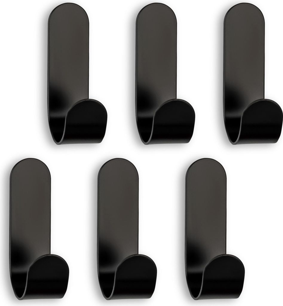 Wandhaken 6 Haken selbstklebend Edelstahl schwarz Produktbild 