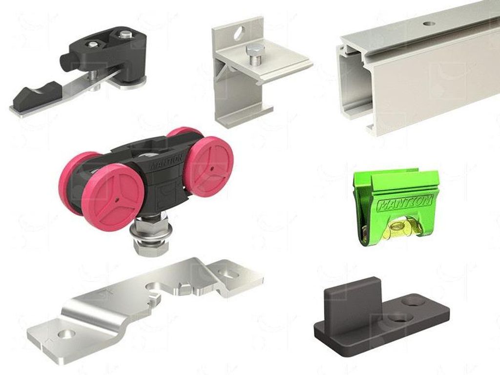 Ensemble rail 1,95 m et accessoires pour porte 21 / 60 kg - Image du produit 