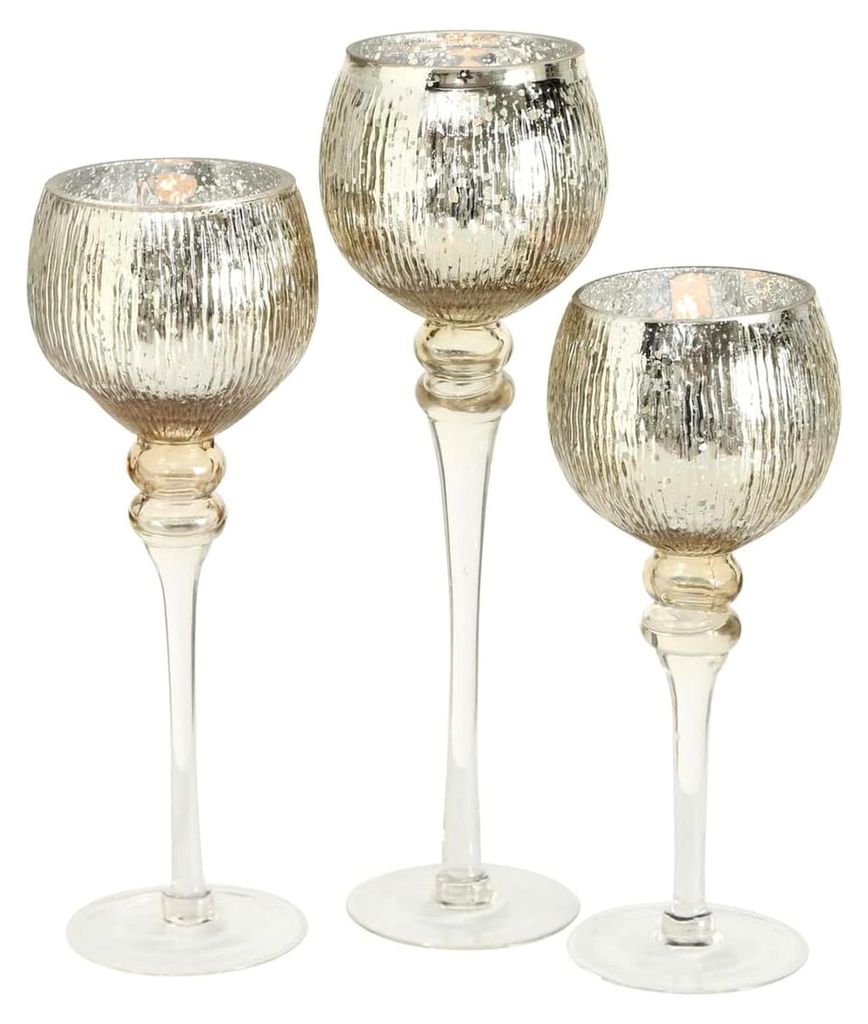 Windlicht Set Manou 3-teilig (gold, Deko-Gläser für Kerzen / Weihnachtsdekoration, Kerzenständer Höhen 30 cm / 40 cm / 35 cm, rund, gerades Mus...