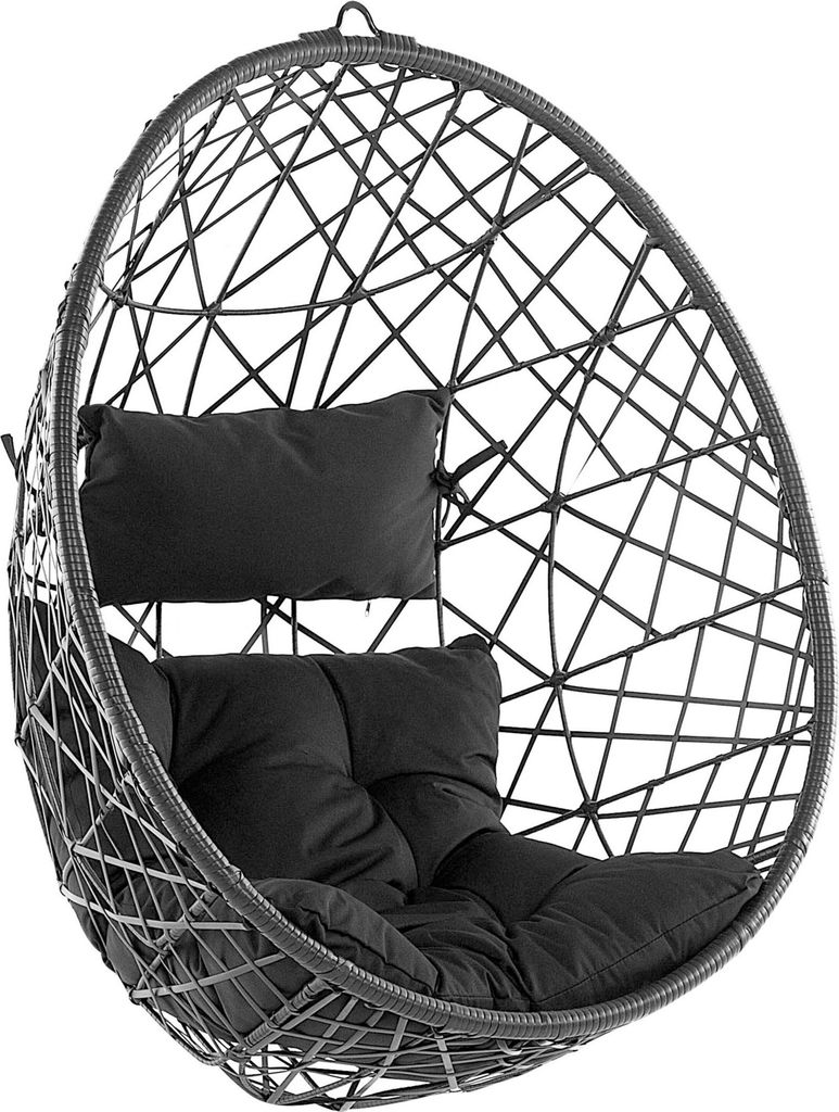 BELIANI Hängesessel Schwarz Polyrattan Korbsessel inkl. Kissen Outdoor Indoor Boho Stil Salon Lounge Wohnzimmer Schlafzimmer Möbel