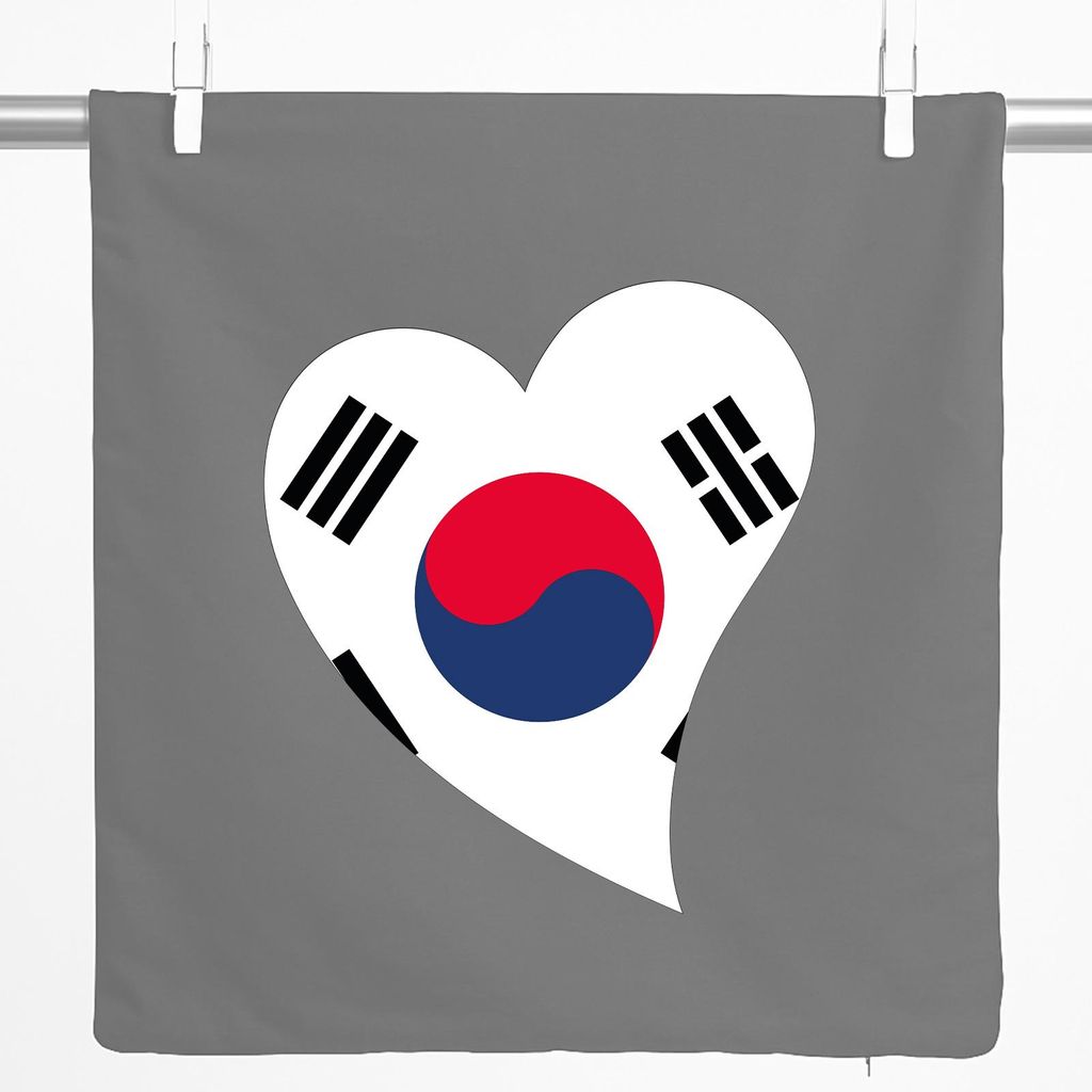 Huuraa Kissenbezug Südkorea Flagge Herz 40x40cm Steel Grey Baumwolle Dekokissenbezug Geschenkidee